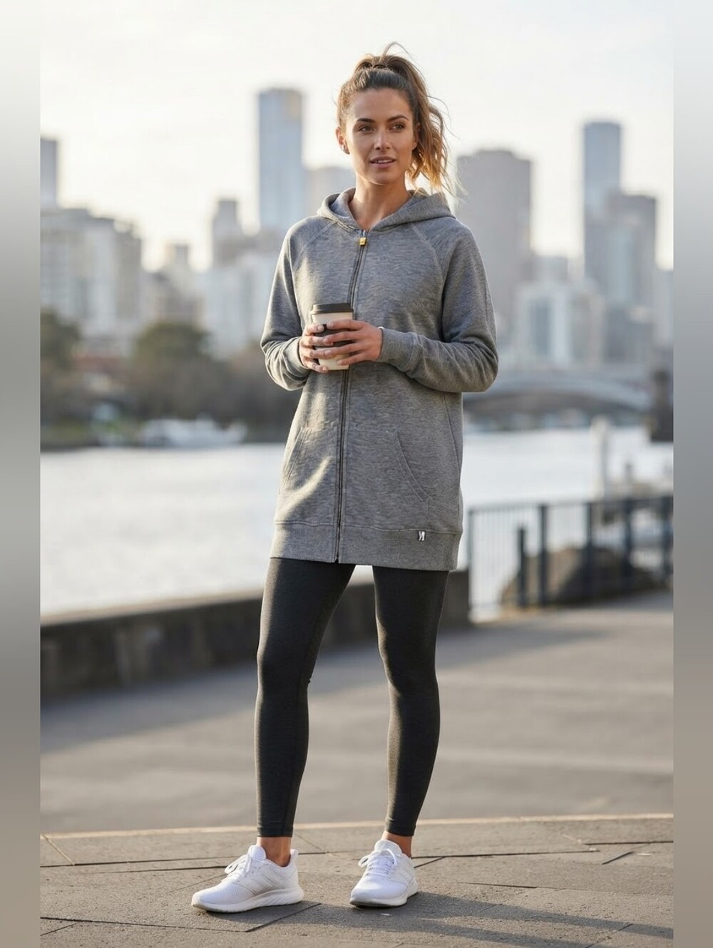 TNA Aritzia Grey Longline Zip-Up Hoodie Sweatshirt – Size Medium